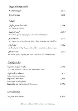 Gaststätte Anno-Brechtorf: Speisekarte (Teil 1)